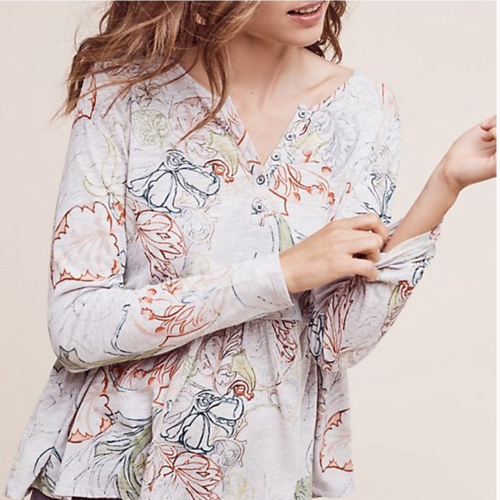 Anthropologie Meadow Rue floral peplum henley